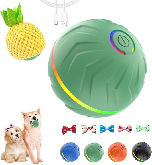 T01 Interactive Dog Toys Dog Ball,Anti Boredom Dog Toys,Durable Motion Activated Automatic Rolling Toys for Small/Medium Dogs,Moving Ball for Dogs to Keep Them Busy,Dog Bows,Fruity Plush Covers(Green)
