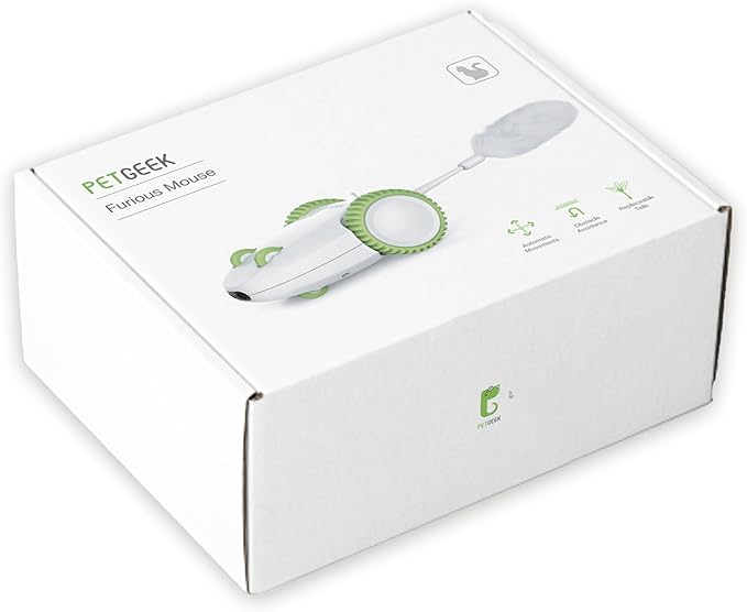 PETGEEK Automatic Cat Mouse Toys Interactive Cat Toys for Indoor Cats, Smart Sensing Moving Electric Cat Toys with Catnip Wand, USB Rechargeable Remote Control Squeaky Mouse Cat Toy, 3 Catnip Tails