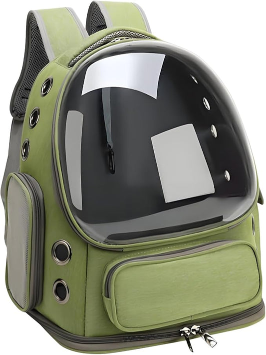 Cat Bubble Backpack,Breathable Cat Backpack Carrier Large Space Pet Travel Carrier for Kitty Small Dogs up to 15lbs,Transparent Cat Carrier for Hiking Camping Outdoor Travel (Green)