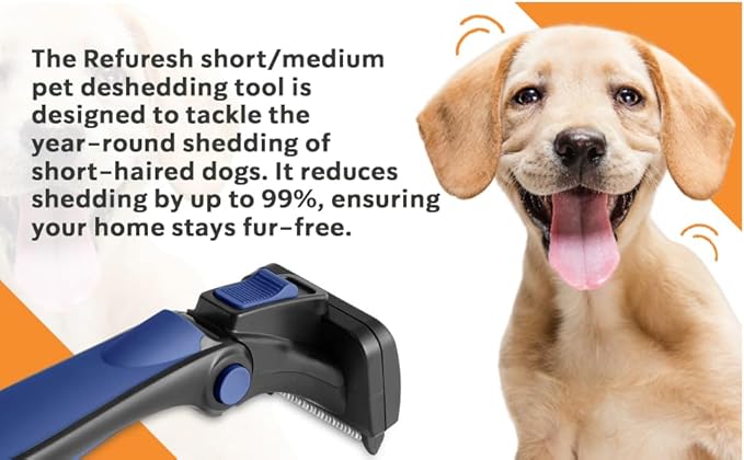 Deshedding Dog Brush for Short/Medium Hair (Large,Blue) – Gentle Deshedding Tool for Dogs & Cats – Reduces Shedding, Without damaging Topcoat. Removes Loose Fur & Dead Undercoat.