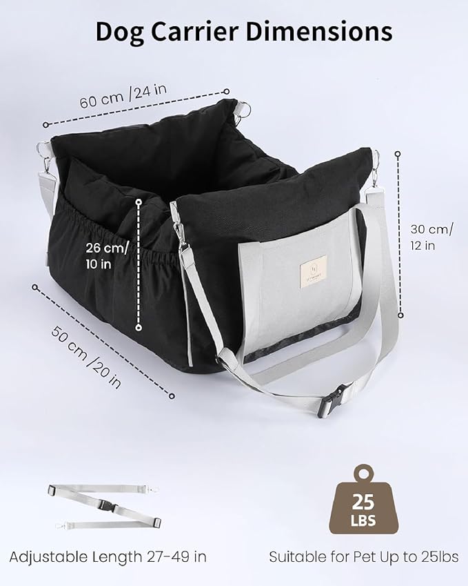 Dog Car Seat for Dogs - Waterproof Dog Booster Seat for Car with Storage Pockets, Clip-On Safety Leash and Soft Plush Cushion, Pet Travel Carrier Bed with Durable Belts up to 25 lbs (Grey, Medium)