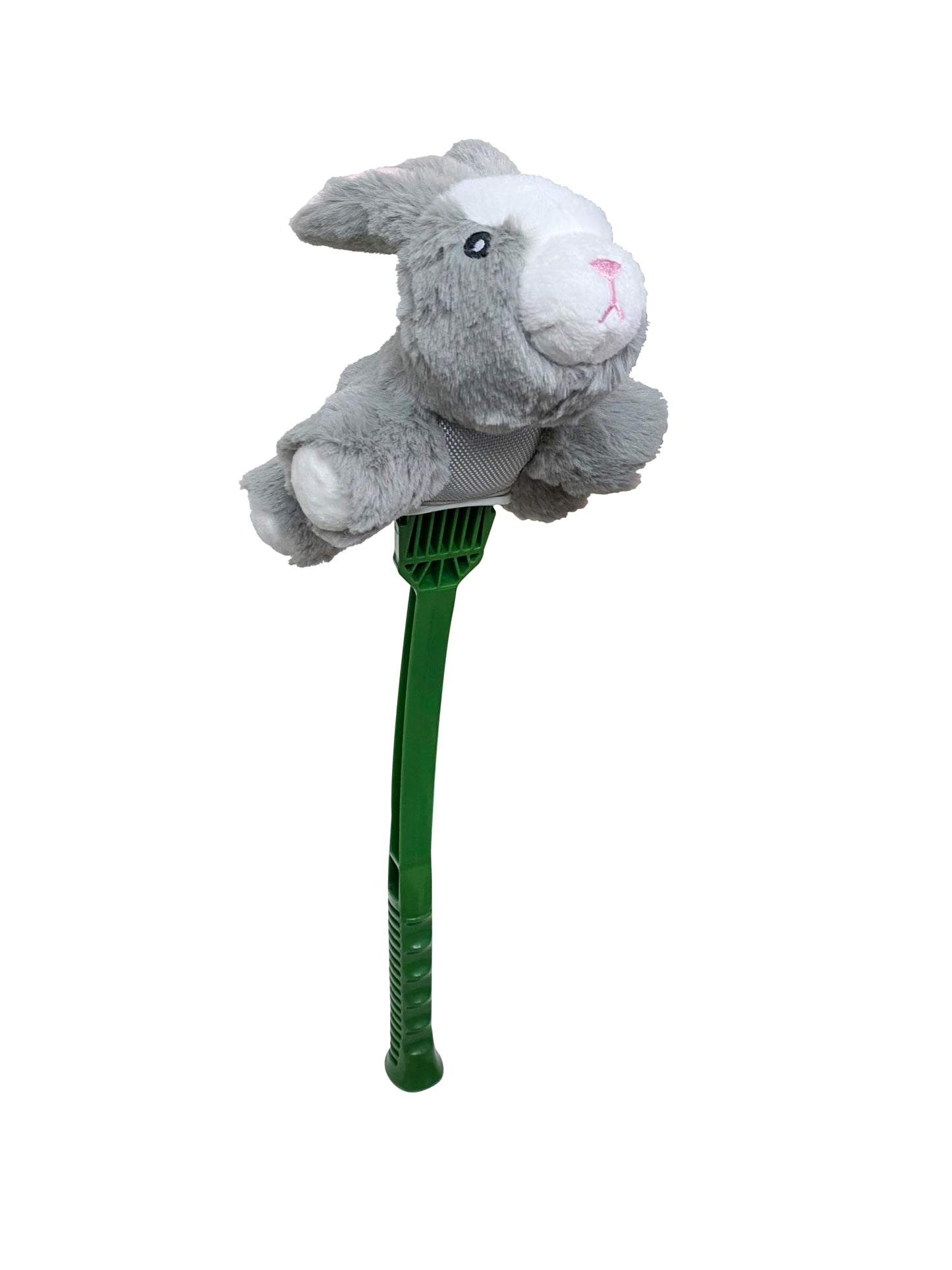 Flingerz Furry Rabbit on a Stick Dog Toy, Grey, Green and White