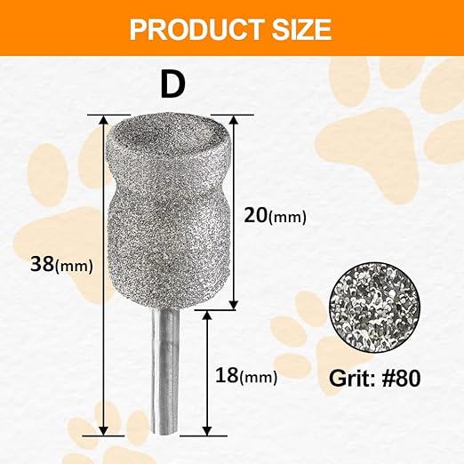 Diamond Rotary Pet Nail Grinder Replacement Heads Dog Nail Grinder Bit-BGTEC 2PCS 1/8" Diamond Replaceable Tip for Pet Claw Grooming(D)