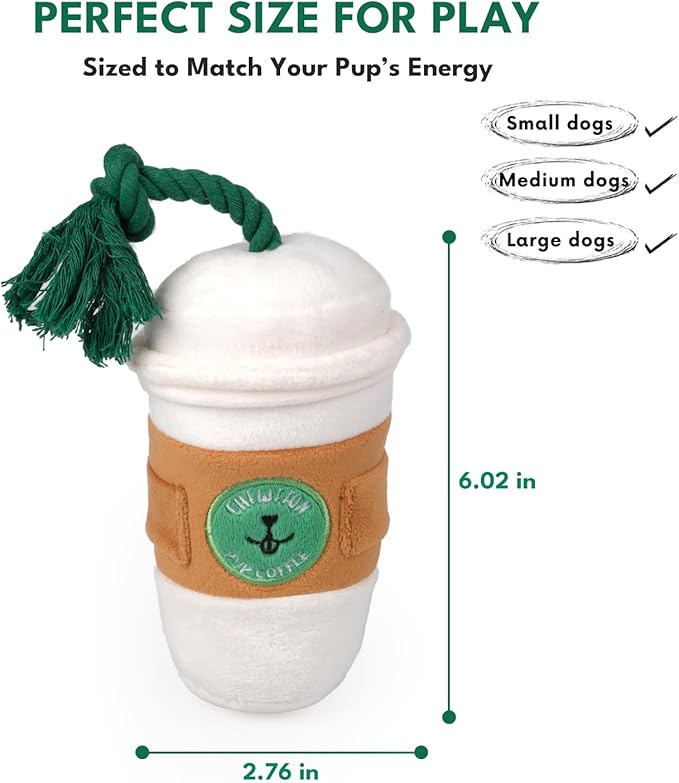 Dog Puzzle Toy, Interactive Snuffle Puppy Toys, Squeaky & Crinkle Sounds for Boredom, Cute Puppy Enrichment Toy, Coffee Cup Plush Toys for All Dog Sizes