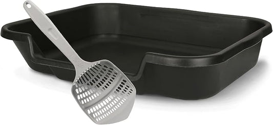 KittyGoHere Senior Cat Litter Box 1 Pack, Large Black Low Entrance Kitty Litter Box, Sized for Cats Comfort, Perfect for Senior and Arthritic Cats, Made in USA – Includes Long-Handle Jumbo Scoop