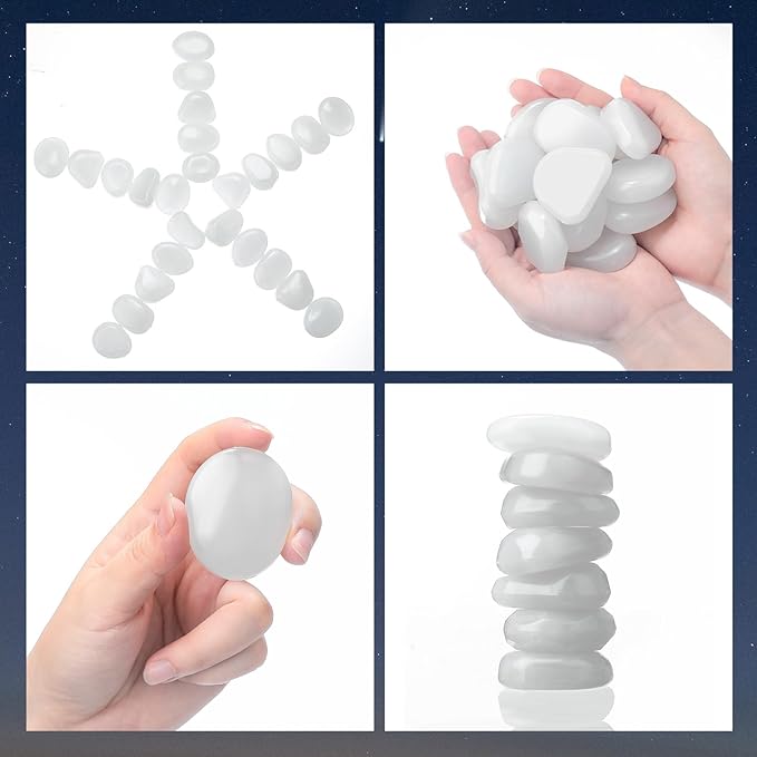 100 Pcs Glow in The Dark Rocks Glow in The Dark Pebbles Outdoor Fish Tank Rocks Aquarium Gravel Luminous Stones for Walkway Succulent Plant Halloween Decor(1.8 Inch,White)