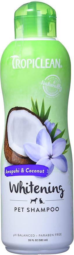 TropiClean Whitening Dog Shampoo, Whitening & Brightening, For All Coat & Color Types, Puppy Safe, Made in the USA, Cat Friendly, 20oz.