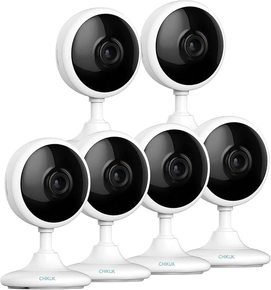 WiFi Security Camera, 2K Indoor Camera with Night Vision, Motion Detection Pet Monitor with 2-Way Voice, 24/7 SD Card & Cloud Storage, App Control and Mobile Alerts, Compatible with Alexa, 6pcs