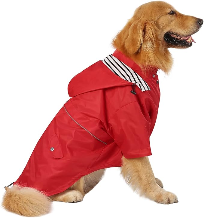 HDE Dog Raincoat Poncho Double Layer Zip Rain Jacket with Removable Hood, Leash Hole for Small to 3XL Dogs and Puppies Red - 3XL