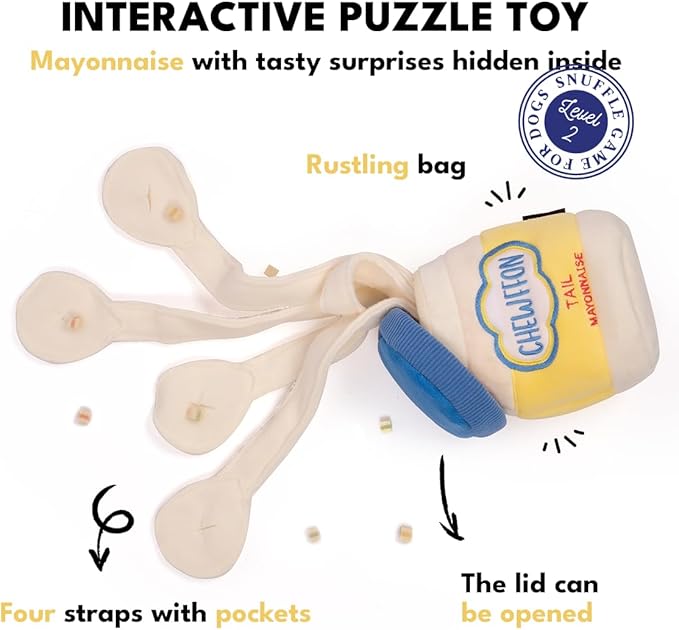 Dog Enrichment Toys, Interactive Mayonnaise Jar Puzzle, Snuffle Toy for Mental Stimulation, Hide and Seek Crinkle Toy for All Dog Sizes