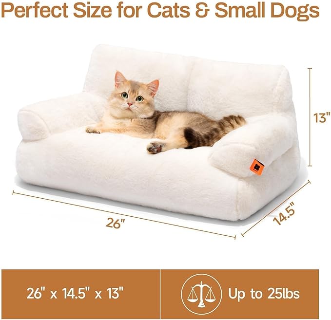 MEWOOFUN Cat Bed for Indoor Cats, Washable Dog Beds for Small Dogs & Cats with Removable Cover, Fluffy Cat Couch with Non-Slip Bottom (Beige, 26.0" L X 19.0" W X 13.0" Th)