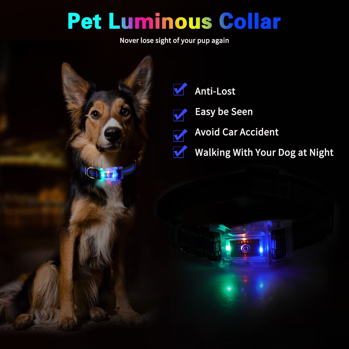 Buckle Glow Dog Collar Light,Adjustable Flashing LED Dog Collar Rechargeable Waterproof,Light Up Dog Collars Lights for Medium,Large Dogs-ML(Neck:14.17-24.8")