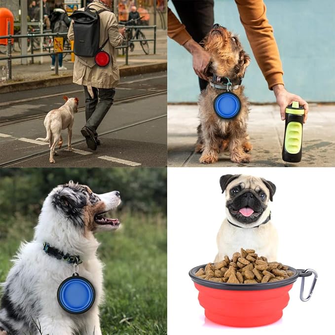 Collapsible Dog Bowls, Large Portable Travel Dog Bowls, 34oz Foldable Dogs Water Food Slow Feeder Bowl, Collapse Feeding Dish for Walking, Traveling, Hiking, Camping (2 Pack)