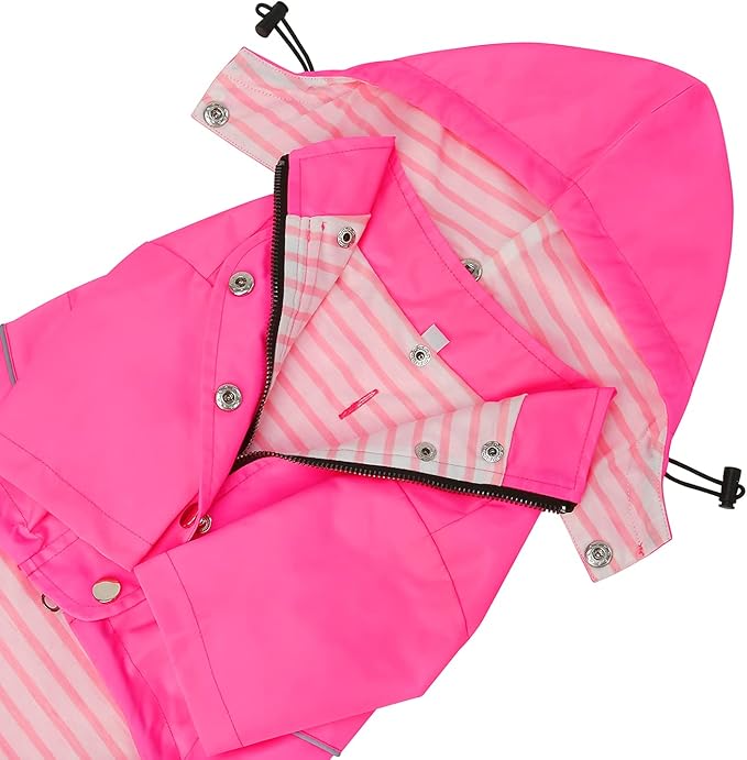 HDE Dog Raincoat Poncho Double Layer Zip Rain Jacket with Removable Hood, Leash Hole for Small to 3XL Dogs and Puppies Pink - XL