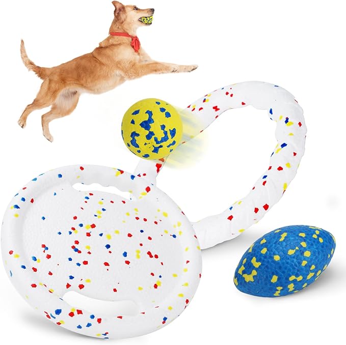 Nobleza Indestructible Fly Disc Ball Toy Set for Dog Pet, 2025 New Poncorn E-TPU Durable Puppy Fetch Outdoor Interactive Toy for Large Medium Small Aggressive Chewers, 4 PCS