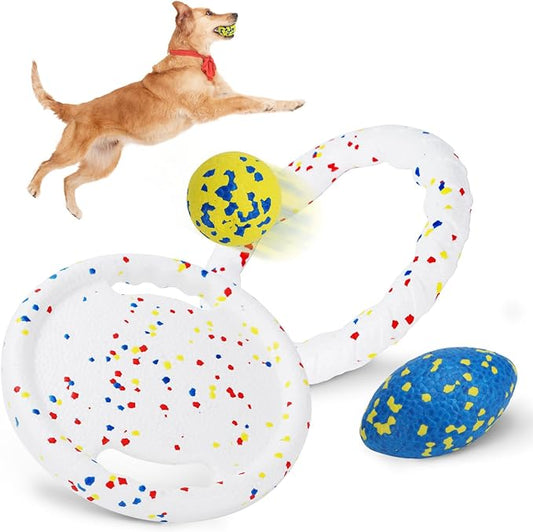 Nobleza Indestructible Fly Disc Ball Toy Set for Dog Pet, 2025 New Poncorn E-TPU Durable Puppy Fetch Outdoor Interactive Toy for Large Medium Small Aggressive Chewers, 4 PCS