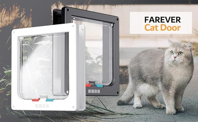 Large Cat Door Interior Door Pet Door for Cat Exterior Door 4 Modes Locking Suitable for Window and Wall (White)