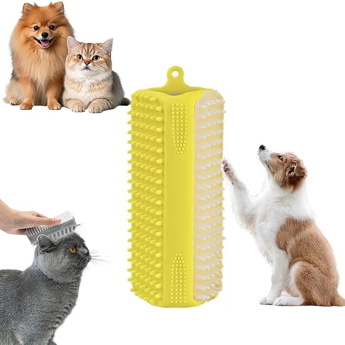 Pet Bath Brush, Suitable for Massage, Grooming, and Hair Removal for Cats and Dogs, Made of Skin Friendly Silicone Material, Deeply Cleanses and is Easy to Wash on Three Sides (yellow)