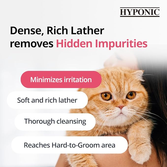 HYPONIC Hypoallergenic Premium Shampoo for All Cats (Unscented, 10.14 oz) - Fragrance Free Cat Shampoo for Dry Skin, Dandruff, Allergy