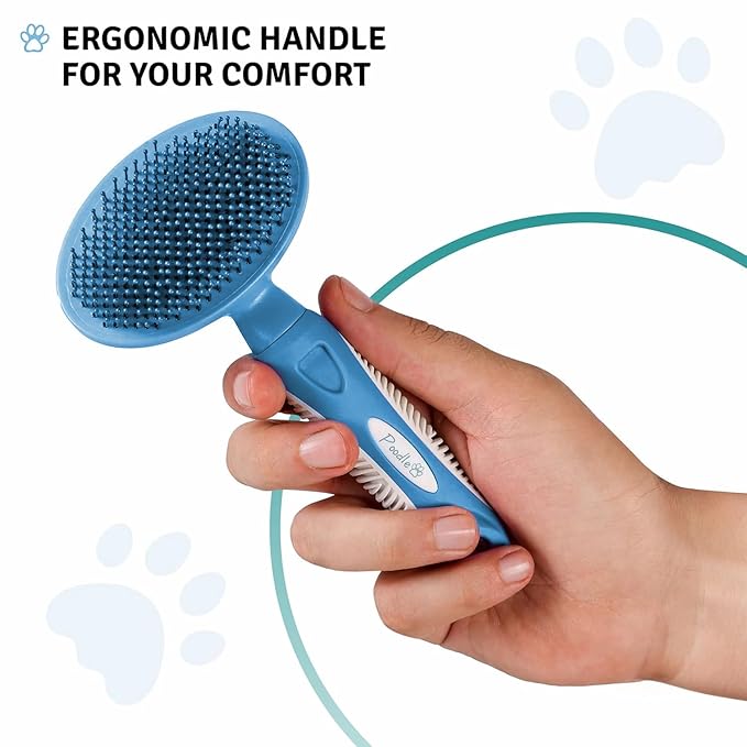 Round Bristle Pet Brush for Dogs and Cats - Soft Dog Brush for Grooming Short or Long Hair - Gentle Tool for Sensitive Skin Removes Dander, Dirt, and Detangles (Blue)