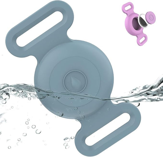 Waterproof Airtag Dog Collar Holder Compatible With Apple AirTag, Silicone Case for Pet GPS Tracker, Anti-Lost Holder for Cat and Dog (Light Blue)