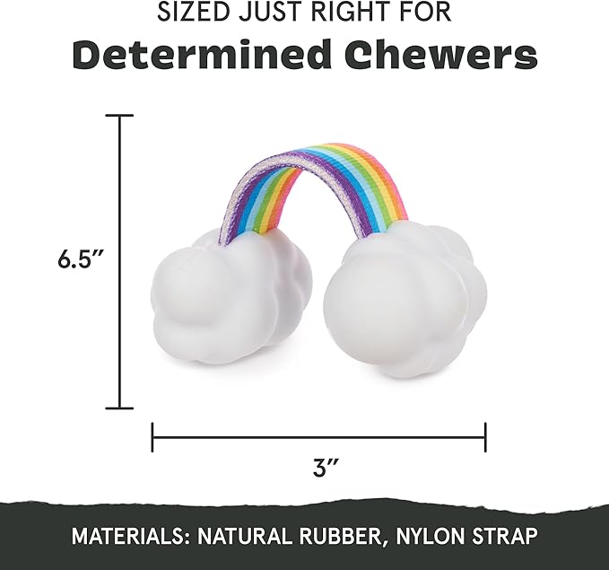 Barkbox Dog Toys – Toy G BIV Rainbow Super Chewer Tug Toy for Enthusiastic Chewers with Double Reinforced Strap and Tough Rubber Clouds – Small