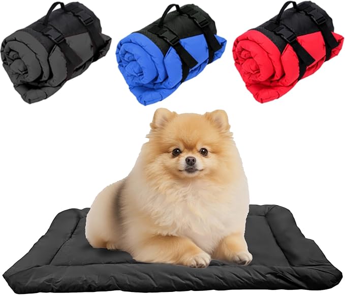 Foldable Waterproof Outdoor Dog Bed - Portable Roll Up Pet Mat for Patio, Crate & Travel, Pet Bed for Small to Medium Dogs, Indoor & Outdoor Use (Grey)
