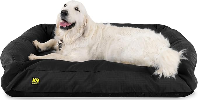 K9 Ballistics Tough Bolster Nesting Pillow Large Sofa Dog Bed with Removable Washable Cover - Durable, Water Resistant with Nonskid Bottom 40"x34", Obsidian Black