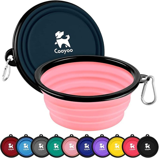 COOYOO Collapsible Dog Bowl,2 Pack Collapsible Dog Water Bowls for Cats Dogs,Portable Pet Feeding Watering Dish for Walking Parking Traveling with 2 Carabiners