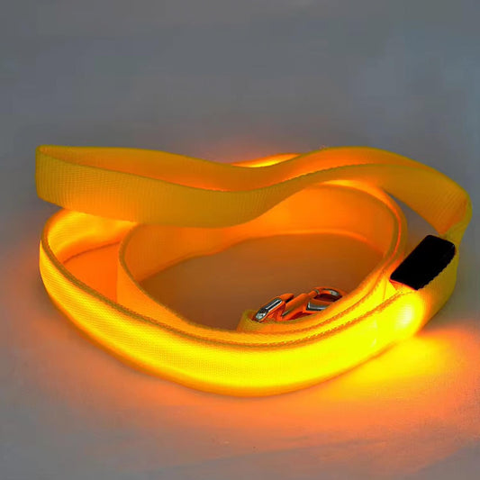 Generic Pet Led Dog Glow in Dark Adjustable Luminous Collar Rechargable Light Up Dog Leashes (Yellow)