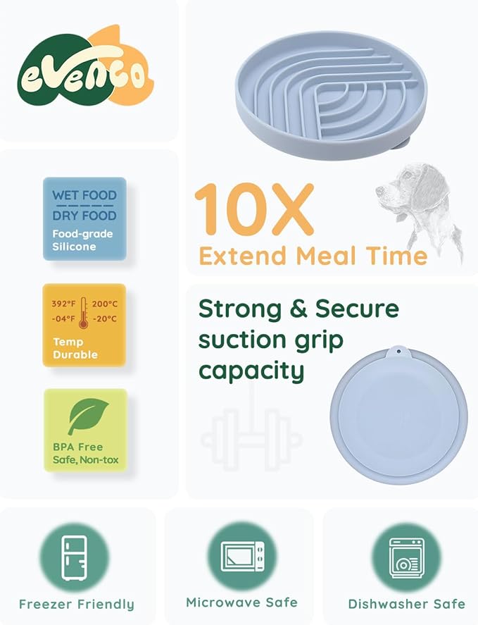 Slow Feeder Dog Bowls, Slowdown Bowl - Silicone Dog Feeding Bowls with Suction Cups for Puppies, Modern Lick Mat Design, Reduces Gulping, Dishwasher Fit, Mealtime Challenge, 7.5" x 1.3" Blue