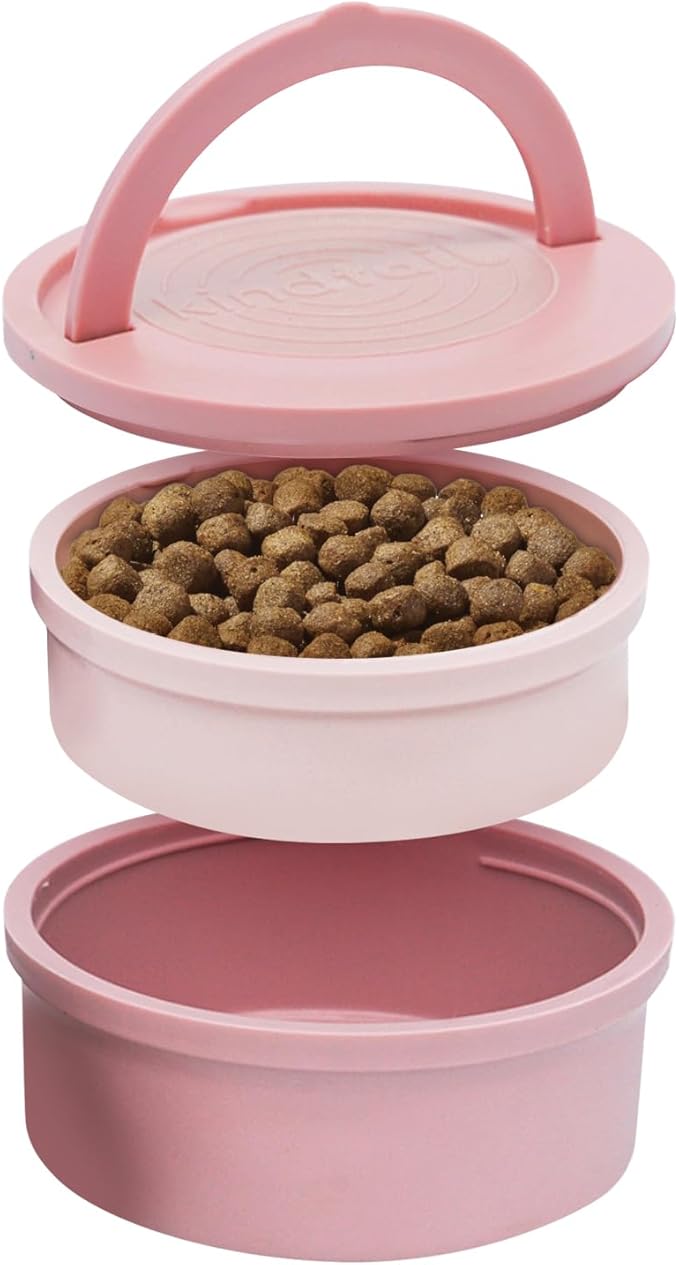 KindTail Dog Travel Bowls - Set of 2 Portable Pet Food & Water Dishes with Lid & Handle - Each Nesting Container Includes a Non-Slip Silicone Base - Microwave & Dishwasher Safe - BPA & Toxin-Free