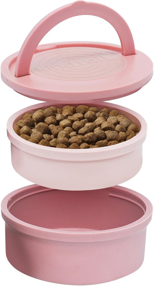 KindTail Dog Travel Bowls - Set of 2 Portable Pet Food & Water Dishes with Lid & Handle - Each Nesting Container Includes a Non-Slip Silicone Base - Microwave & Dishwasher Safe - BPA & Toxin-Free