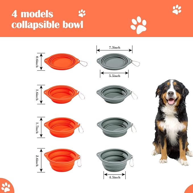 Silicone Dog Travel Bowl, 2 Pack Collapsible Pet Bowl, Foldable No Plastic Rim Pet Feeding Bowls, No Spill Water Cup for Pet