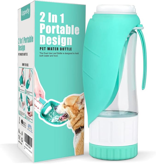 Dog Water Bottle, Portable Pet Water Bottle with Food Container and Drinking Feeder, Leak Proof, BPA-Free, Foldable Puppy Water Cup Dispenser for Outdoor Walking, Travel, Hiking 12OZ