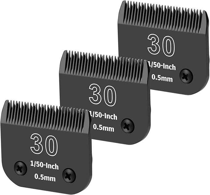 3 Packs 30# Detachable Dog Grooming Steel Blades,Compatible with Andis,Oster A5,Wahl KM-10 Series,Cut Length 1/50" 0.5MM （Black）