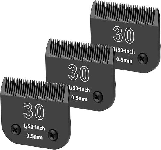 3 Packs 30# Detachable Dog Grooming Steel Blades,Compatible with Andis,Oster A5,Wahl KM-10 Series,Cut Length 1/50" 0.5MM （Black）