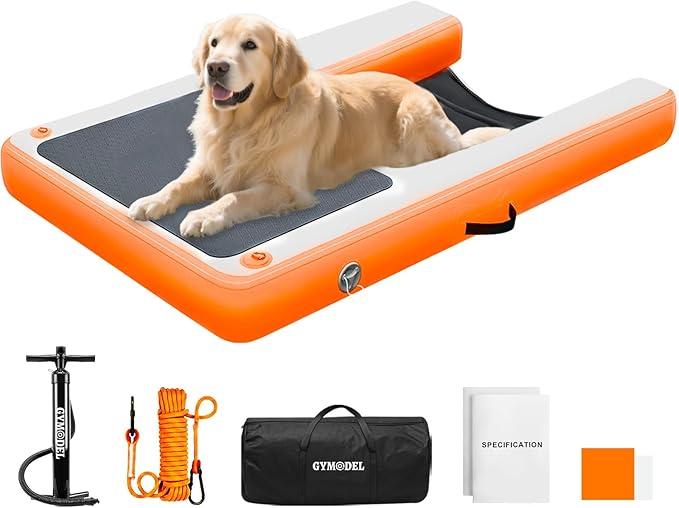 Inflatable Dog Water Ramp, Non-Slip Floating Dock Ladder for Pools, Boats & Lakes, Pool Ramp for Dogs Up to 200 Pounds, Orange