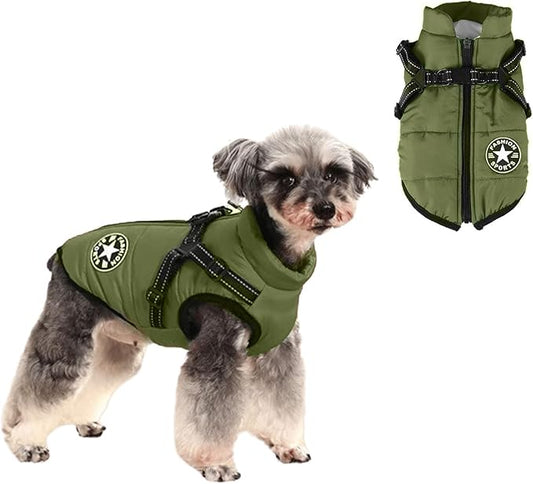 HDKUW Small Dog Jacket, Small Dog Coat Harness Winter Warm Vest Jacket Waterproof Cotton Costume for Puppy Small Dogs (S, Green)