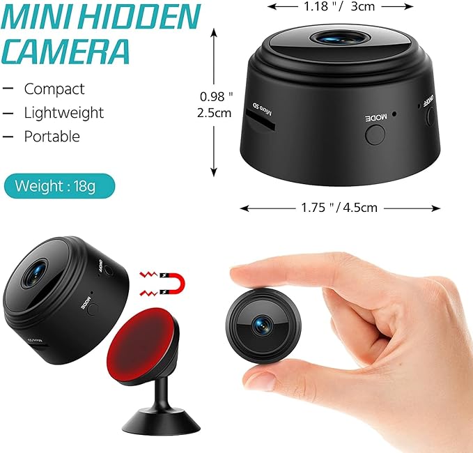 Hidden Cameras - Spy Cam - WiFi 1080P HD Camera with Motion Detection and Night Vision, Phone App Alerts for Indoor/Outdoor Wireless Surveillance, Baby,Car & Pet Monitoring Black (Exclude SD Card)