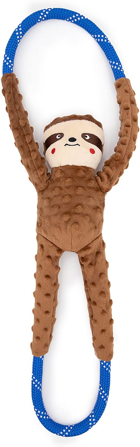 ZippyPaws RopeTugz - Durable Dog Pull Rope Toy, Interactive Tug of War for Large, Medium, & Small Dogs, Squeaky Pet Products to Keep Them Busy, Made with Heavy Duty Climbing Rope - Sloth