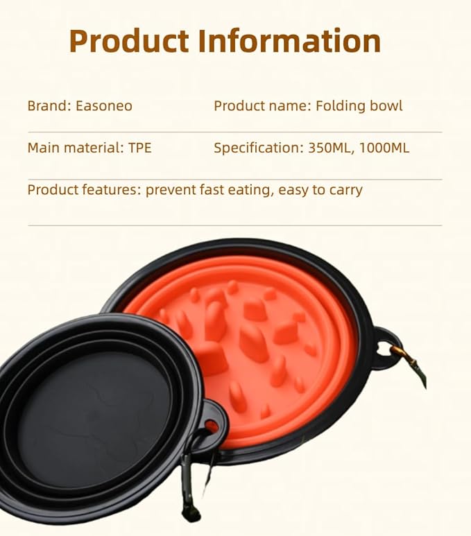 Large Collapsible Dog Bowl for Traveling Hinking Camping,2-Pack Portable Silicone Bowls with2 Sizes(34oz+12oz),Foldable Bowl with Slow Feeding Function