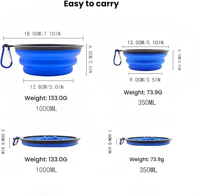 Large Collapsible Dog Bowl for Traveling Hinking Camping,2-Pack Portable Silicone Bowls with2 Sizes(34oz+12oz),Foldable Bowl with Slow Feeding Function