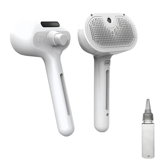 Cat Steam Brush for Indoor Cats - 3 in 1 Steam Brush for Cats with Mist Spray, Self Cleaning & Pet Hair Removal, Gentle Cat Grooming Tool for Shedding (White)