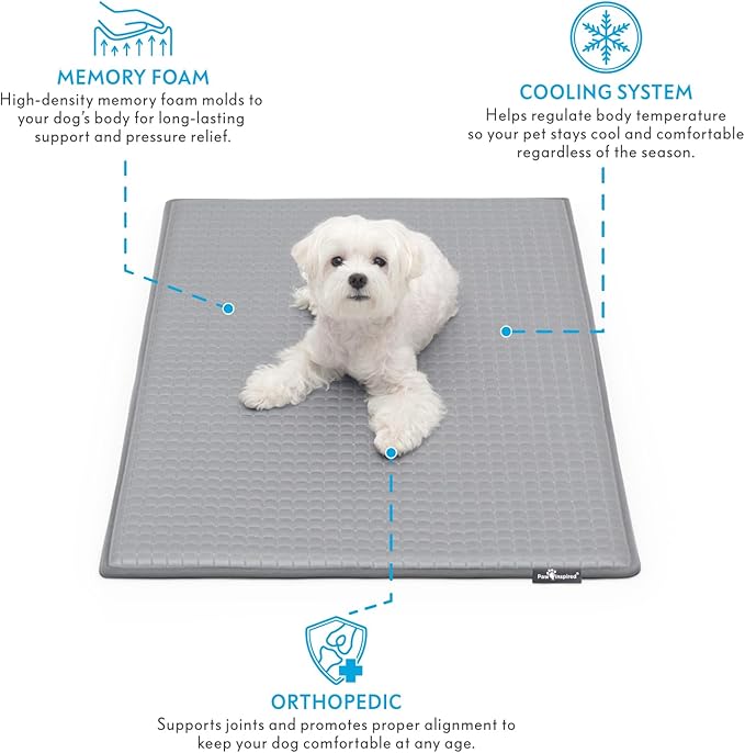 Paw Inspired Cooling Orthopedic Crate Pad for Dogs, Washable Memory Foam Dog Cooling Mat (35x22 Inch Medium/Large Size for 36 Inch Kennel, Gray)