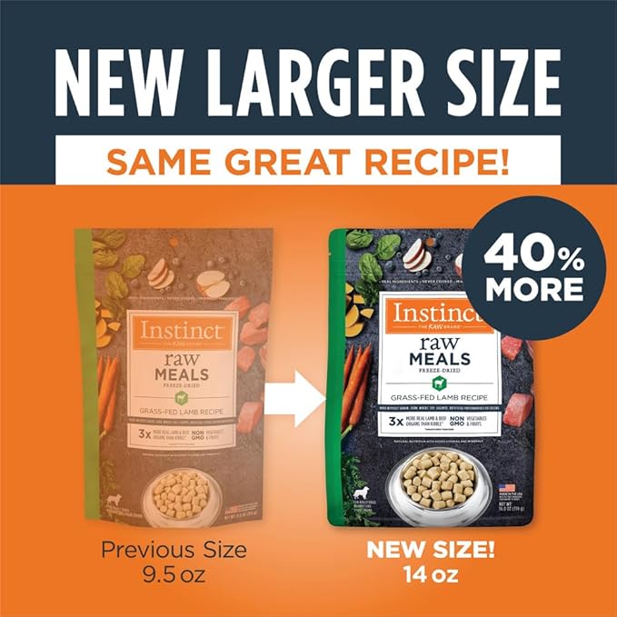 Instinct Freeze Dried Raw Meals, Natural Dry Dog Food, Grain Free - Grass Fed Lamb, 14 oz. Bag