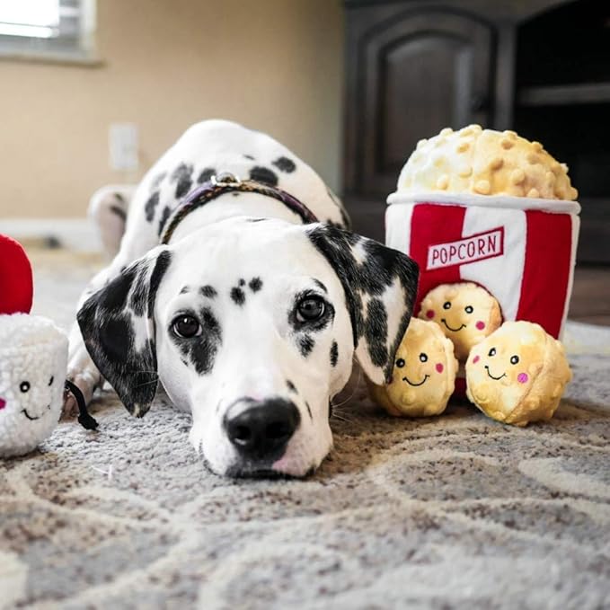 ZippyPaws Burrow- Interactive Dog & Puppy Toys for Boredom, Stimulating Pet Products to Keep Them Busy, Hide & Seek Plush Puzzles, Squeaky Toy for Enrichment, for Small & Medium Dogs- Popcorn Bucket