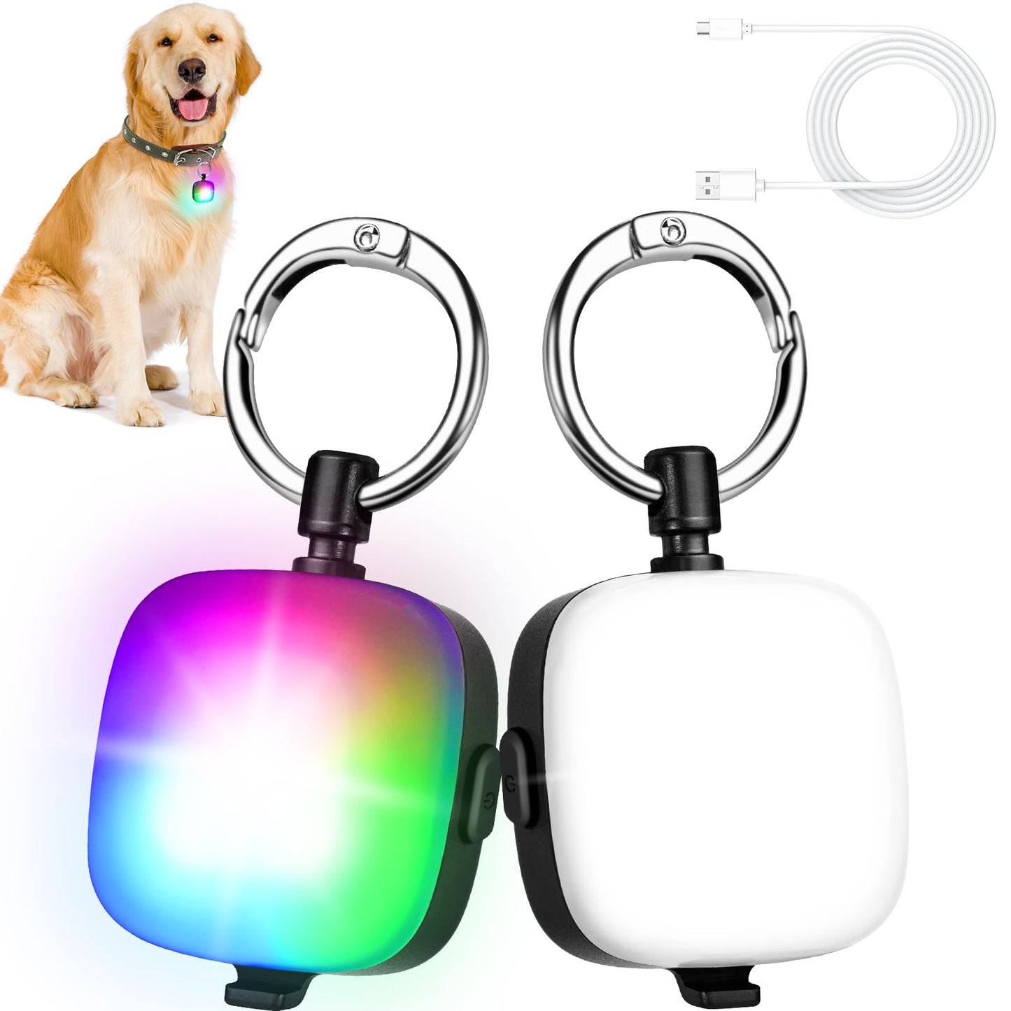 JUFDS Rechargeable Dog Lights 2Pack LED Dog Collar Lights Clip on with 4Modes Safety Harness Leashes Lighting for Dog Night Walking Running Camping