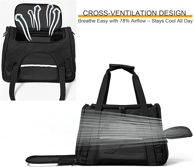 Dog Cat Carrier Soft for Small Pet Up to 16 Lbs TSA Airline Approved Travel Carrier Collapsible Puppy Car Mesh Bag 17.5 * 10.2 * 11.4 inch - Black
