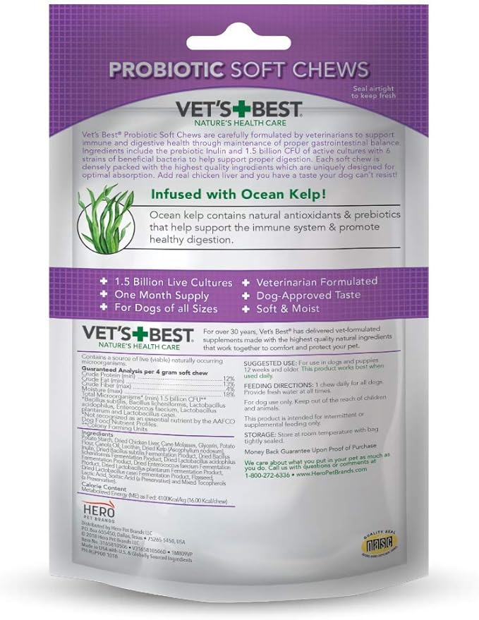 Vet's Best Probiotic Soft Chews Dog Supplement - Supports Dog Digestive Health - Promotes a Healthy Gut - 30 day supply